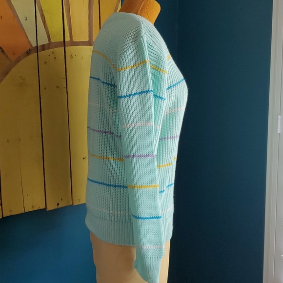 Vintage Teal Sweater with Stripes - Picture 3 of 11